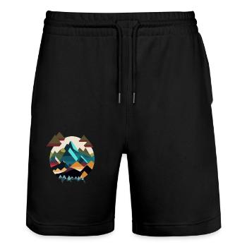 Bunte Bergwelten - Stanley/Stella Unisex Bio Joggingshorts Trainer  - Schwarz - Vorne - Nik (191cm) & Marisol (170cm)