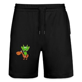 DRACHE - REITEN - PFERD - PFERDE - PONY - PONYS - Stanley/Stella Unisex Bio Joggingshorts Trainer  - Schwarz - Vorne - Nik (191cm) & Marisol (170cm)