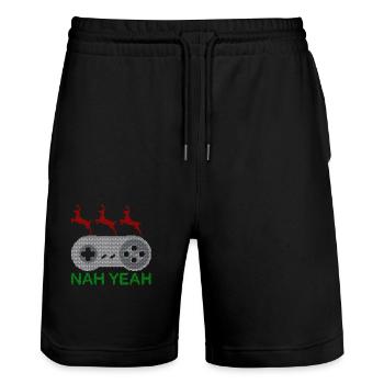 oui non Ugly Christmas Gaming - Short de jogging bio TRAINER Stanley/Stella unisexe - noir - Devant - Nik (191cm) & Marisol (170cm)