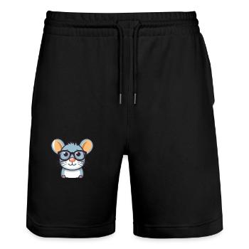 Rat Wearing Glasses Cartoon Kawaii Illustration - Stanley/Stella Trainer Unisex Organic Jogging Shorts - black - Front - Nik (191cm) & Marisol (170cm)