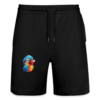 Papagei mit Brille Cartoon Kawaii Illustration - Stanley/Stella Unisex Bio Joggingshorts Trainer  - Schwarz - Vorne - Nik (191cm) & Marisol (170cm)