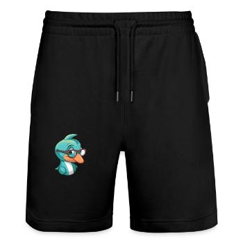 dauphin avec des lunettes dessin animé Kawaii illustration - Short de jogging bio TRAINER Stanley/Stella unisexe - noir - Devant - Nik (191cm) & Marisol (170cm)