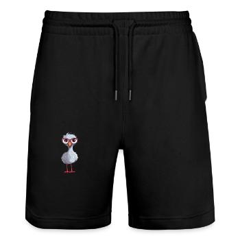 Kranich trägt Brille Karikatur Kawaii Illustration - Stanley/Stella Unisex Bio Joggingshorts Trainer  - Schwarz - Vorne - Nik (191cm) & Marisol (170cm)