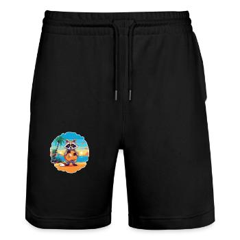 Waschbär lustige Karikatur Kawaii Strand Illustration - Stanley/Stella Unisex Bio Joggingshorts Trainer  - Schwarz - Vorne - Nik (191cm) & Marisol (170cm)