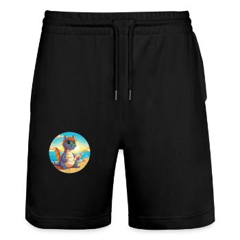 Drache Niedlich Lustige Karikatur Kawaii Buch Strand - Stanley/Stella Unisex Bio Joggingshorts Trainer  - Schwarz - Vorne - Nik (191cm) & Marisol (170cm)