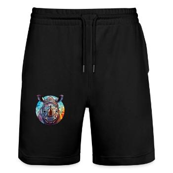 Nashorn buntes Aquarell Tier Haustier Illustration - Stanley/Stella Unisex Bio Joggingshorts Trainer  - Schwarz - Vorne - Nik (191cm) & Marisol (170cm)