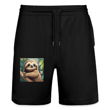 cute little sloth funny in a tree - Stanley/Stella Trainer Unisex Organic Jogging Shorts - black - Front - Nik (191cm) & Marisol (170cm)