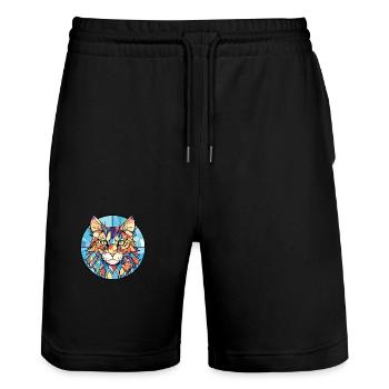 Maine Coon Katze Bunte Aquarell-Illustration - Stanley/Stella Unisex Bio Joggingshorts Trainer  - Schwarz - Vorne - Nik (191cm) & Marisol (170cm)