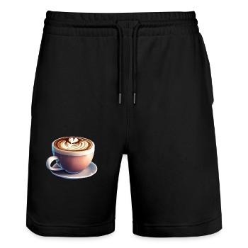 Kaffee Coffee Tasse Koffein Geschenk Kaffeebohne - Stanley/Stella Unisex Bio Joggingshorts Trainer  - Schwarz - Vorne - Nik (191cm) & Marisol (170cm)