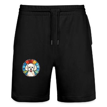 Bichon Frise Dog Breed Watercolor Illustration - Stanley/Stella Trainer Unisex Organic Jogging Shorts - black - Front - Nik (191cm) & Marisol (170cm)