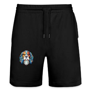 Cavalier King Charles Spaniel Hunderasse Aquarell - Stanley/Stella Unisex Bio Joggingshorts Trainer  - Schwarz - Vorne - Nik (191cm) & Marisol (170cm)