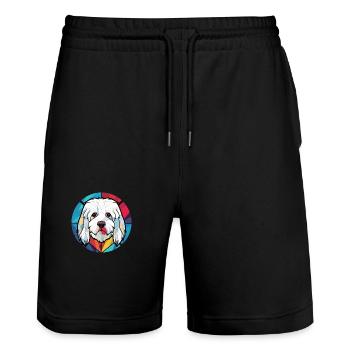 Coton De Tuléar race chien aquarelle illustration - Short de jogging bio TRAINER Stanley/Stella unisexe - noir - Devant - Nik (191cm) & Marisol (170cm)