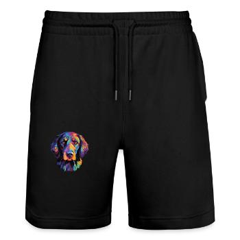 Flach beschichtetes Retriever-Hunderassen-Aquarellglas - Stanley/Stella Unisex Bio Joggingshorts Trainer  - Schwarz - Vorne - Nik (191cm) & Marisol (170cm)