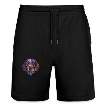 Deutscher rauhaariger Vorstehhund Rasse Aquarell - Stanley/Stella Unisex Bio Joggingshorts Trainer  - Schwarz - Vorne - Nik (191cm) & Marisol (170cm)
