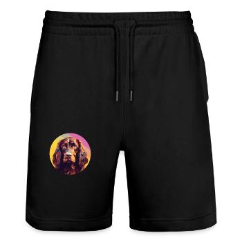 Boykin Spaniel Dog Breed Watercolor Illustration - Stanley/Stella Trainer Unisex Organic Jogging Shorts - black - Front - Nik (191cm) & Marisol (170cm)