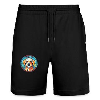 Französischer dreifarbiger Hundehund Rasse Aquarellglas - Stanley/Stella Unisex Bio Joggingshorts Trainer  - Schwarz - Vorne - Nik (191cm) & Marisol (170cm)