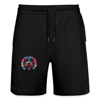 Schwarz Russischer Terrier Hunderasse Aquarellglas - Stanley/Stella Unisex Bio Joggingshorts Trainer  - Schwarz - Vorne - Nik (191cm) & Marisol (170cm)