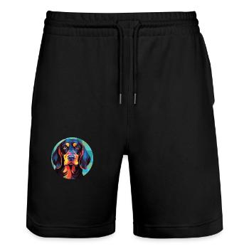 Deutsch Drahthaar Vorstehhund Rasse Aquarell - Stanley/Stella Unisex Bio Joggingshorts Trainer  - Schwarz - Vorne - Nik (191cm) & Marisol (170cm)