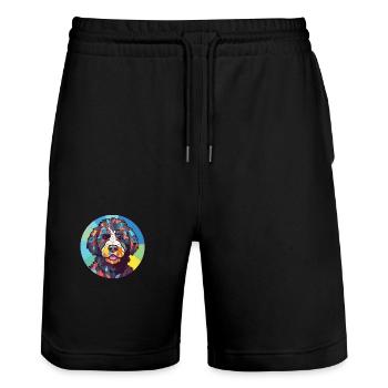 Portugiesische Wasserhundrasse Aquarell-Illustration - Stanley/Stella Unisex Bio Joggingshorts Trainer  - Schwarz - Vorne - Nik (191cm) & Marisol (170cm)