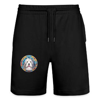 Old English Sheepdog Dog Breed Colorful Watercolor - Stanley/Stella Trainer Unisex Organic Jogging Shorts - black - Front - Nik (191cm) & Marisol (170cm)