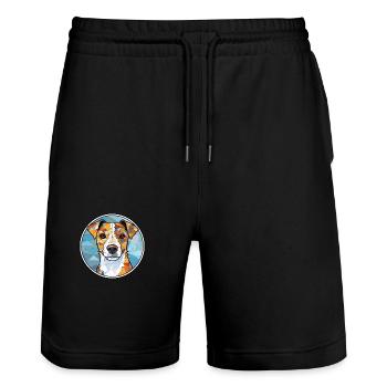 Parson Russell Terrier Dog Breed Watercolor Glass - Stanley/Stella Trainer Unisex Organic Jogging Shorts - black - Front - Nik (191cm) & Marisol (170cm)