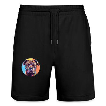 Cane Corso chien race aquarelle verre Illustration - Short de jogging bio TRAINER Stanley/Stella unisexe - noir - Devant - Nik (191cm) & Marisol (170cm)