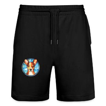 Japanese Terrier Dog Breed Watercolor Illustration - Stanley/Stella Trainer Unisex Organic Jogging Shorts - black - Front - Nik (191cm) & Marisol (170cm)