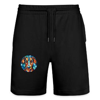 Mittelasiatisches Ovtcharka Hunderasse Aquarellglas - Stanley/Stella Unisex Bio Joggingshorts Trainer  - Schwarz - Vorne - Nik (191cm) & Marisol (170cm)