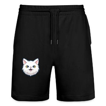 Illustration à l’aquarelle de dessin animé de chat angora turc - Short de jogging bio TRAINER Stanley/Stella unisexe - noir - Devant - Nik (191cm) & Marisol (170cm)