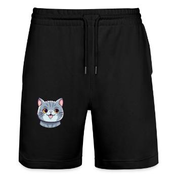 Scottish Shorthair Cat Cartoon Watercolor Clipart - Stanley/Stella Trainer Unisex Organic Jogging Shorts - black - Front - Nik (191cm) & Marisol (170cm)