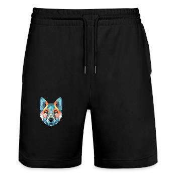Norwegian Elkhound Dog Breed Colorful Watercolor - Stanley/Stella Trainer Unisex Organic Jogging Shorts - black - Front - Nik (191cm) & Marisol (170cm)