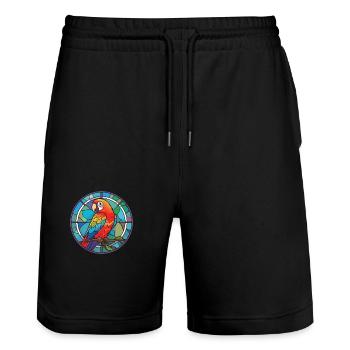 Papagei buntes Aquarell Tier Haustier Illustration - Stanley/Stella Unisex Bio Joggingshorts Trainer  - Schwarz - Vorne - Nik (191cm) & Marisol (170cm)