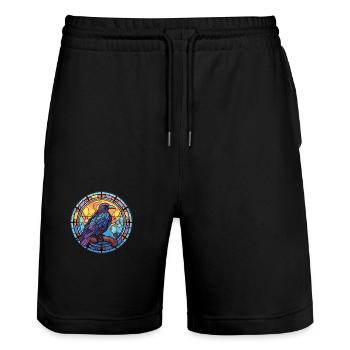 Rabe buntes Aquarell Tier Haustier Illustration - Stanley/Stella Unisex Bio Joggingshorts Trainer  - Schwarz - Vorne - Nik (191cm) & Marisol (170cm)