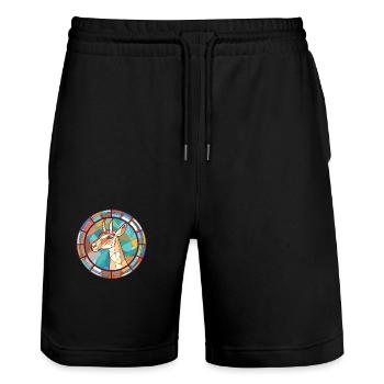 Saiga Colorful Watercolor Animal Pet Illustration - Stanley/Stella Trainer Unisex Organic Jogging Shorts - black - Front - Nik (191cm) & Marisol (170cm)