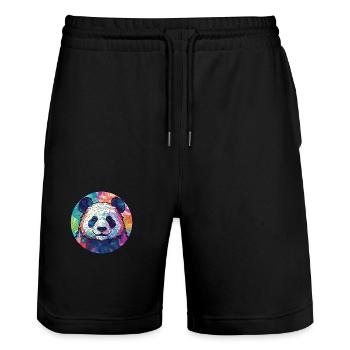 Panda Buntes Aquarell Tier Haustier Illustration - Stanley/Stella Unisex Bio Joggingshorts Trainer  - Schwarz - Vorne - Nik (191cm) & Marisol (170cm)