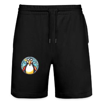 Penguin Colorful Watercolor Animal Illustration - Stanley/Stella Trainer Unisex Organic Jogging Shorts - black - Front - Nik (191cm) & Marisol (170cm)