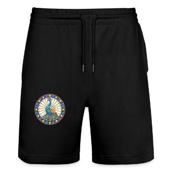 Peacock Colorful Watercolor Animal Illustration - Stanley/Stella Trainer Unisex Organic Jogging Shorts - black - Front - Nik (191cm) & Marisol (170cm)