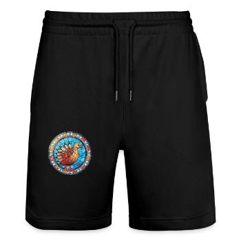 Turkey Pet Colorful Watercolor Animal Illustration - Stanley/Stella Trainer Unisex Organic Jogging Shorts - black - Front - Nik (191cm) & Marisol (170cm)