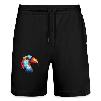 Bird Colorful Watercolor Animal Pet Illustration - Stanley/Stella Trainer Unisex Organic Jogging Shorts - black - Front - Nik (191cm) & Marisol (170cm)