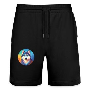 Husky Dog Aquarelle Colorée Animal Illustration - Short de jogging bio TRAINER Stanley/Stella unisexe - noir - Devant - Nik (191cm) & Marisol (170cm)