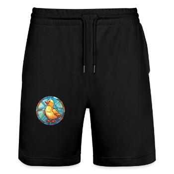 Chick Colorful Watercolor Animal Pet Illustration - Stanley/Stella Trainer Unisex Organic Jogging Shorts - black - Front - Nik (191cm) & Marisol (170cm)