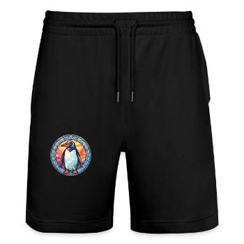 Pinguin bunte Aquarell-Tier-Illustration - Stanley/Stella Unisex Bio Joggingshorts Trainer  - Schwarz - Vorne - Nik (191cm) & Marisol (170cm)