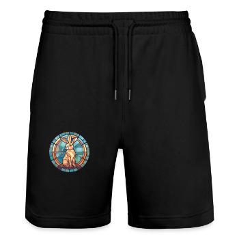 Rabbit Colorful Watercolor Animal Pet Illustration - Stanley/Stella Trainer Unisex Organic Jogging Shorts - black - Front - Nik (191cm) & Marisol (170cm)