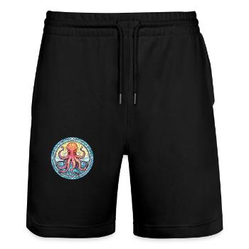 Octopus Colorful Watercolor Animal Illustration - Stanley/Stella Trainer Unisex Organic Jogging Shorts - black - Front - Nik (191cm) & Marisol (170cm)