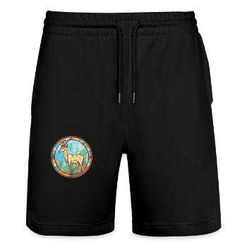 Saiga Colorful Watercolor Animal Pet Illustration - Stanley/Stella Trainer Unisex Organic Jogging Shorts - black - Front - Nik (191cm) & Marisol (170cm)