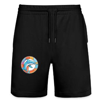 Dolphin Colorful Watercolor Animal Illustration - Stanley/Stella Trainer Unisex Organic Jogging Shorts - black - Front - Nik (191cm) & Marisol (170cm)