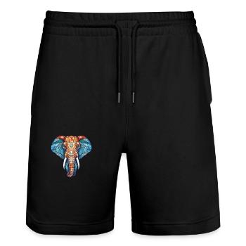 Elephant Colorful Watercolor Animal Illustration - Stanley/Stella Trainer Unisex Organic Jogging Shorts - black - Front - Nik (191cm) & Marisol (170cm)