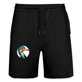 Cormorant Colorful Watercolor Animal Illustration - Stanley/Stella Trainer Unisex Organic Jogging Shorts - black - Front - Nik (191cm) & Marisol (170cm)