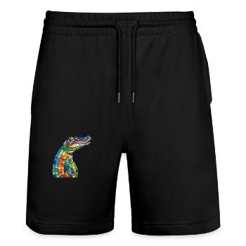 Crocodile Colorful Watercolor Animal Illustration - Stanley/Stella Trainer Unisex Organic Jogging Shorts - black - Front - Nik (191cm) & Marisol (170cm)