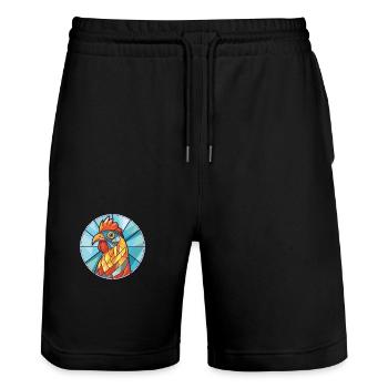 Chicken Colorful Watercolor Animal Illustration - Stanley/Stella Trainer Unisex Organic Jogging Shorts - black - Front - Nik (191cm) & Marisol (170cm)